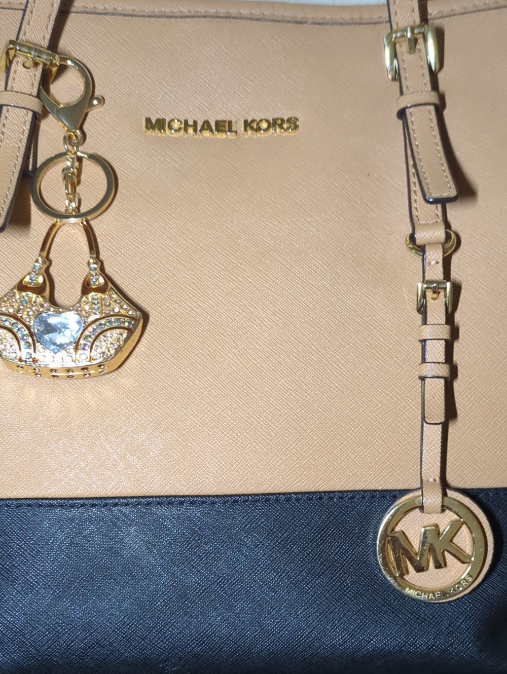 Michael Kors Tan and Black Colorblock Leather Tote with Gold Accents $95 - Picture 2 of 8